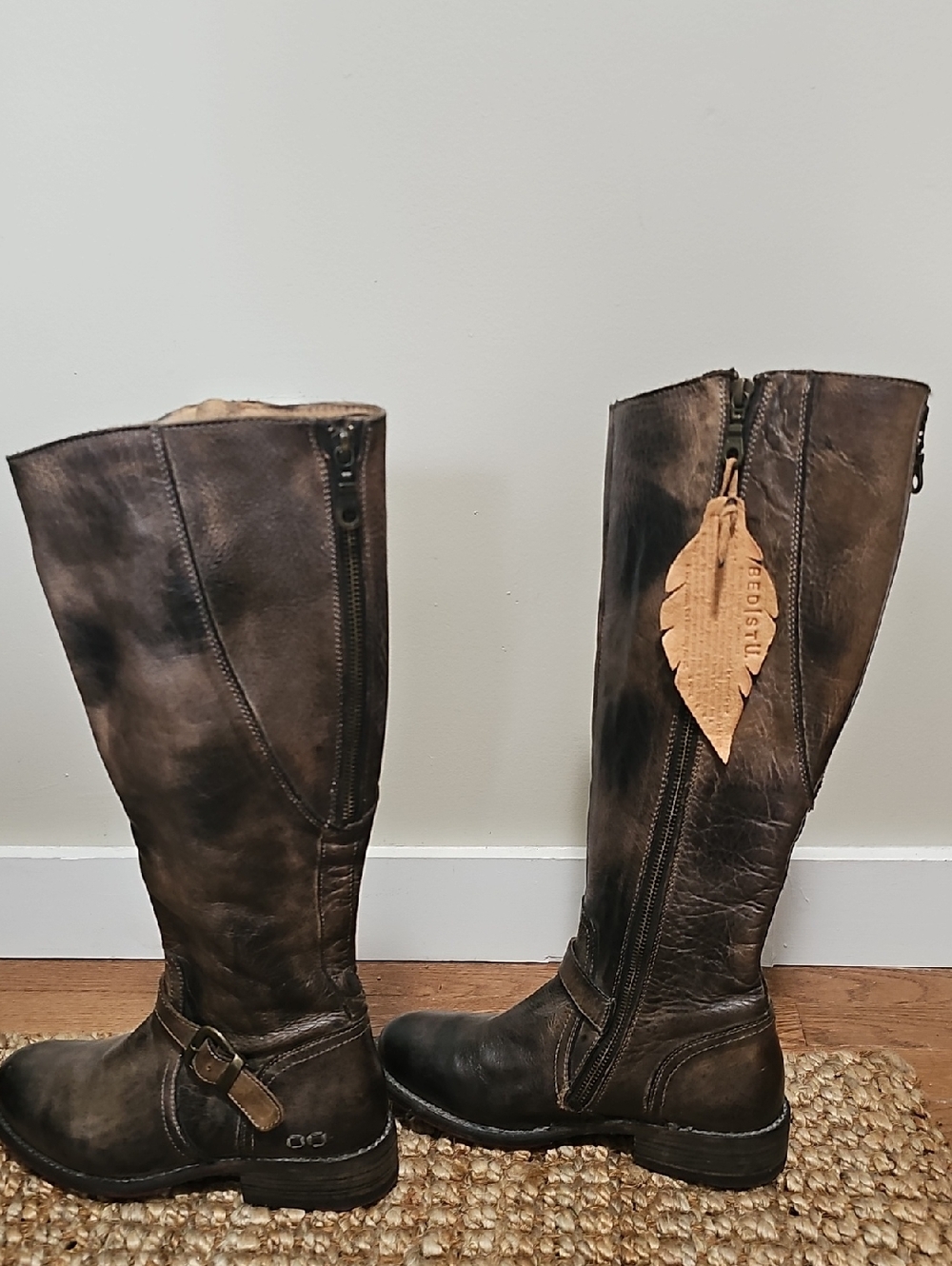 Bed Stu Glaye Distressed Brown Leather Riding Boots with Buckle